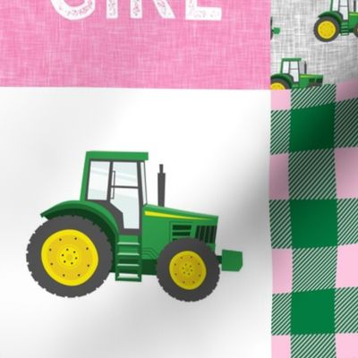 Farm Girl  - Tractors - Green and Pink - Plaid  - LAD20