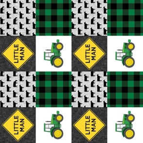 Little Man - Tractors and cows - Green and Black - Plaid (90) - C20BS