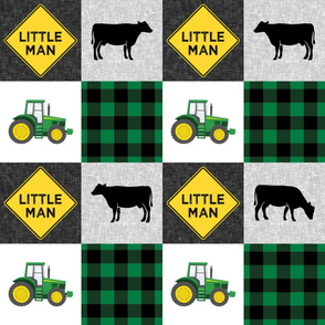 Little Man - Tractors and cow - Green and Black - Plaid - C20BS