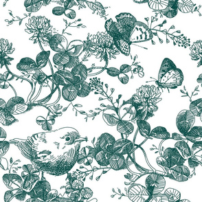 Clover,  bird and butterfly - Toile de jouy