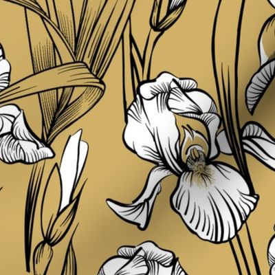 Toile Just Iris Flowers | Golden Yellow+Black + White