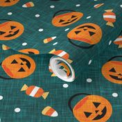 halloween pumpkin candy buckets - trick or treat jack o lantern, candy corn, halloween candy - dark teal  - LAD20