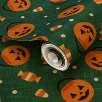 halloween pumpkin candy buckets - trick or treat jack o lantern, candy corn, halloween candy - dark teal  - LAD20