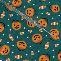 halloween pumpkin candy buckets - trick or treat jack o lantern, candy corn, halloween candy - dark teal  - LAD20