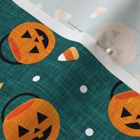 halloween pumpkin candy buckets - trick or treat jack o lantern, candy corn, halloween candy - dark teal  - LAD20