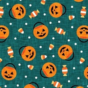 halloween pumpkin candy buckets - trick or treat jack o lantern, candy corn, halloween candy - dark teal  - LAD20