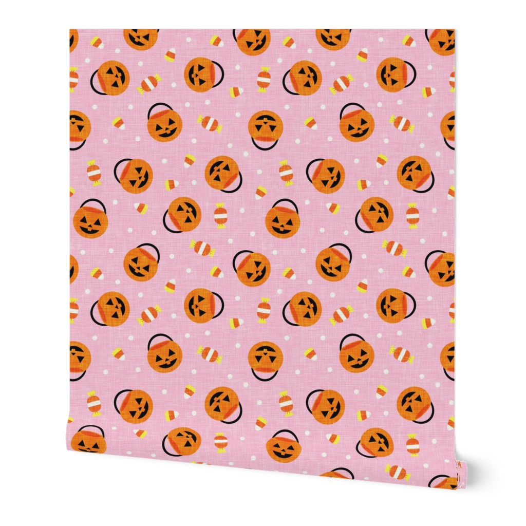 halloween pumpkin candy buckets - trick or treat jack o lantern, candy corn, halloween candy - pink - LAD20