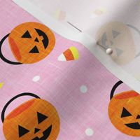 halloween pumpkin candy buckets - trick or treat jack o lantern, candy corn, halloween candy - pink - LAD20