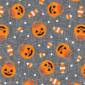 halloween pumpkin candy buckets - trick or treat jack o lantern, candy corn, halloween candy - grey - LAD20
