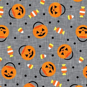halloween pumpkin candy buckets - trick or treat jack o lantern, candy corn, halloween candy - black on grey - LAD20