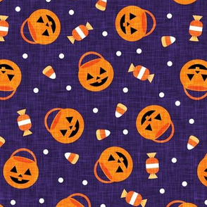 halloween pumpkin candy buckets - trick or treat jack o lantern, candy corn, halloween candy - dark purple - LAD20