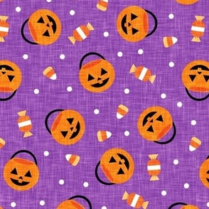 halloween pumpkin candy buckets - trick or treat jack o lantern, candy corn, halloween candy - purple - LAD20