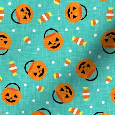 halloween pumpkin candy buckets - trick or treat jack o lantern, candy corn, halloween candy - teal - LAD20
