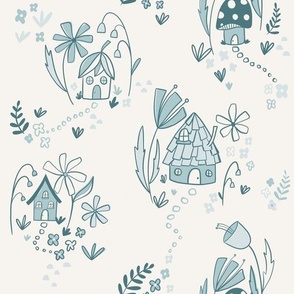 Fairy Village Toile - blue