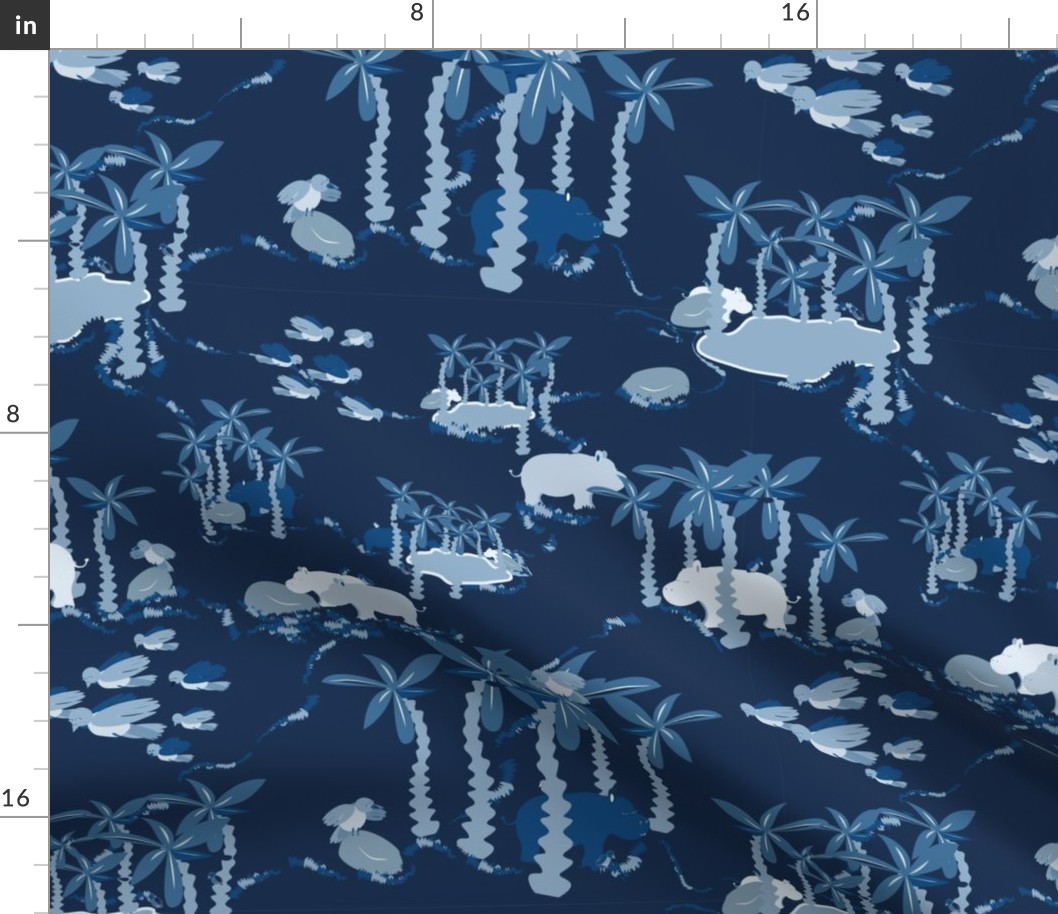 hippo and bird toile