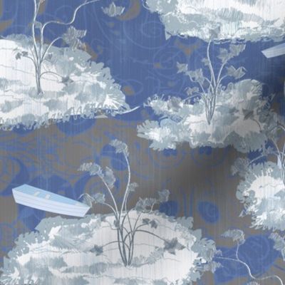 Toile boat in swirls water blue and grey