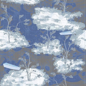 Toile boat in swirls water blue and grey