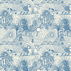 Hawaiian Toile Blue - Small