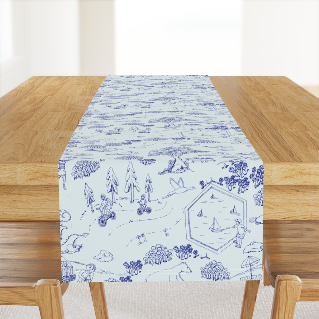 Kids play Toile, blue tone