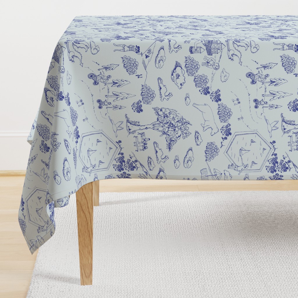 Kids play Toile, blue tone