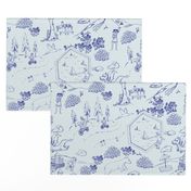 Kids play Toile, blue tone