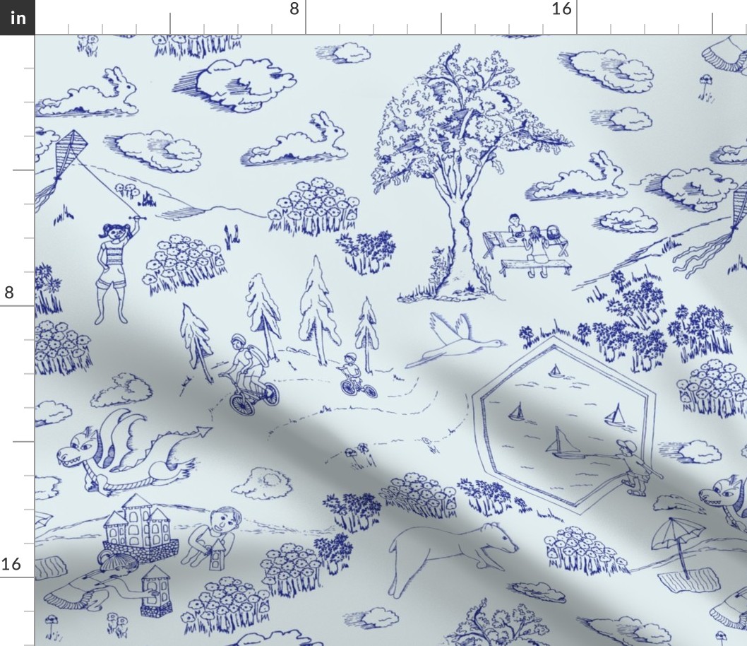 Kids play Toile, blue tone