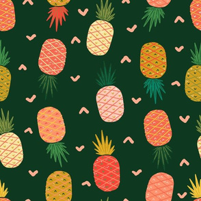 Emerald Green Bold Graphic Colorful Pineapples // Tropical Toile Coordinate // Island Paradise Fruit Stripe Pattern // © Zirkus Design