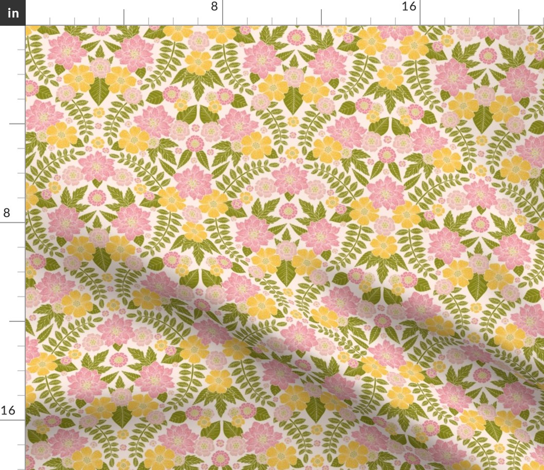 Spring Floral in Pink, Green & Yellow