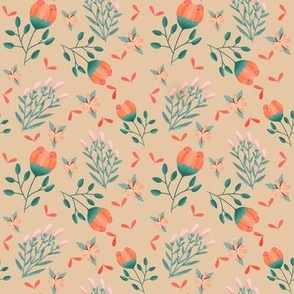 Vintage Peach and Pink Florals // 8x8