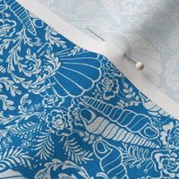 small sea horses and shells toile in teal