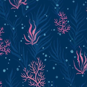 Pink Corals & Seaweeds (navy blue) 12"