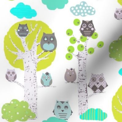 owls in trees white