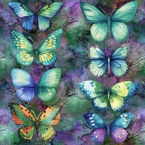 WATERCOLOR BUTTERFLIES STRIPES PURPLE FLWRHT