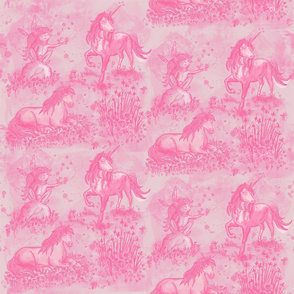 unicorns toile de jouy pink on rose