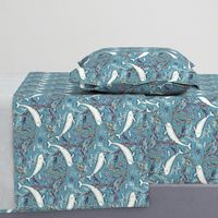 Narwhal Toile - grey blue, small print