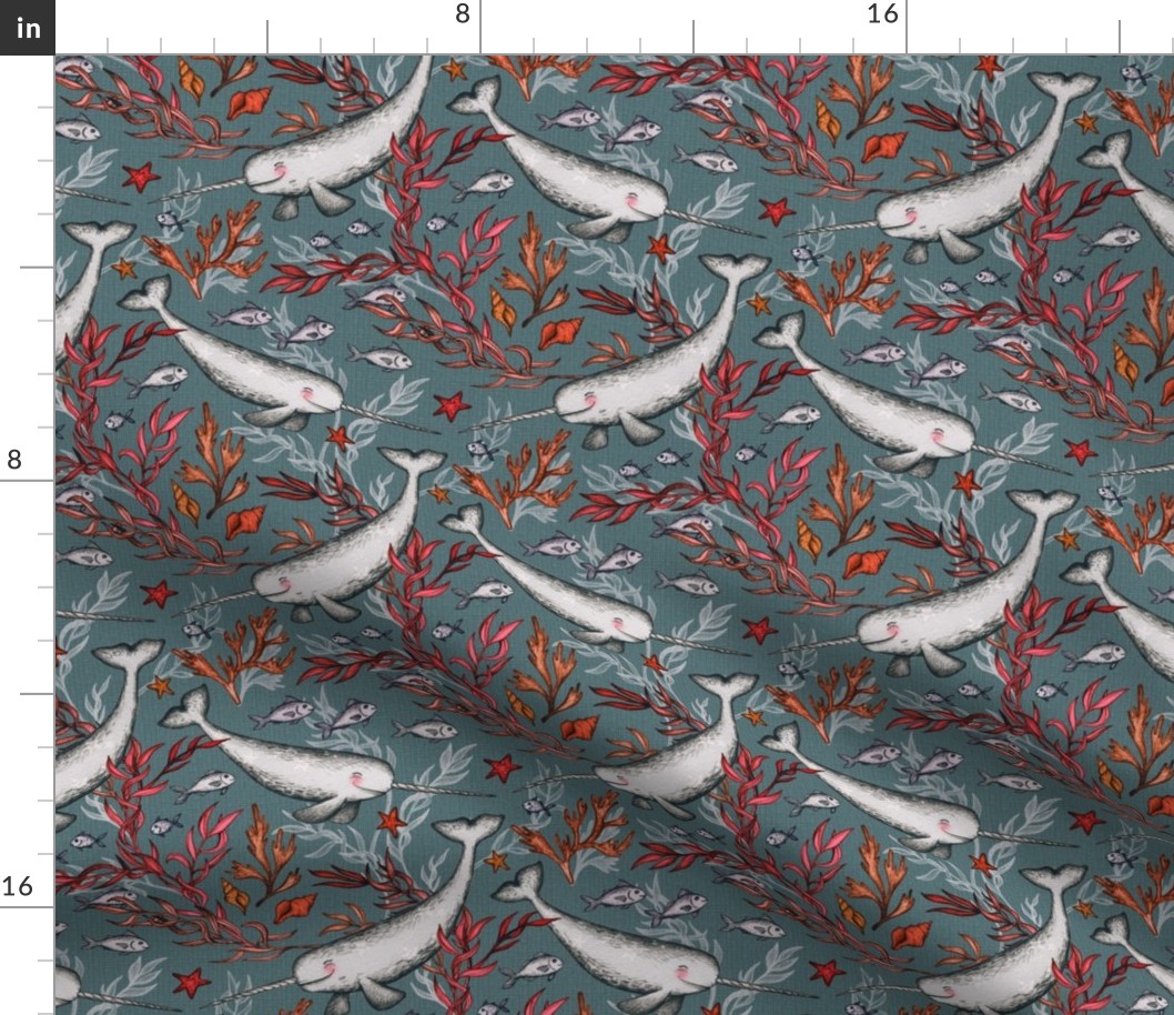 Narwhal Toile - grey, small print