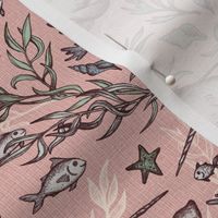 Narwhal Toile - desaturated pink, small print
