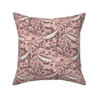 Narwhal Toile - desaturated pink, small print