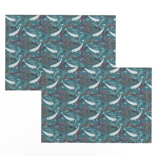 Narwhal Toile - teal blue, extra small print