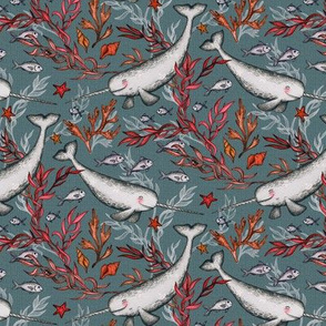 Narwhal Toile - grey, extra small print