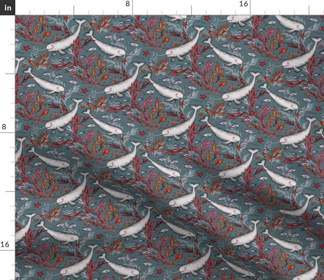 Narwhal Toile - grey, extra small print