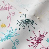 small scale dandelions - bohemian hand-drawn dandelions on white - floral fabric and wallpaper