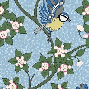 Bluetit and Apple blossoms by day – Victorian style