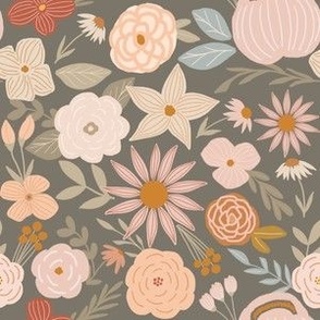terra firma earth tone florals on muted brown