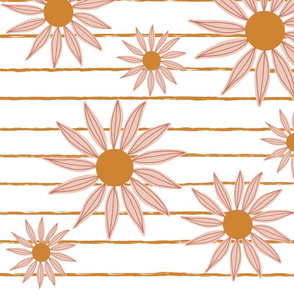 retro floral scatter on rust stripes 