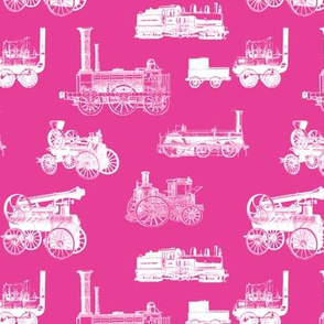 Antique Steam Engines on Pink // Small
