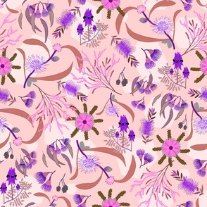 Australian Native Garden #2 (pink/purple) on pink pattern, large  