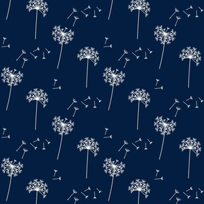 dandelions {1 smaller} navy and white reversed 25% smaller scale