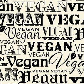 Lg. Vegan Text Repeat in Black & Ivory Cream  Vegan Gift Plant Based - Large Scale 