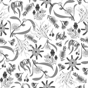 Australian Native Garden - Greyscale on white, large 